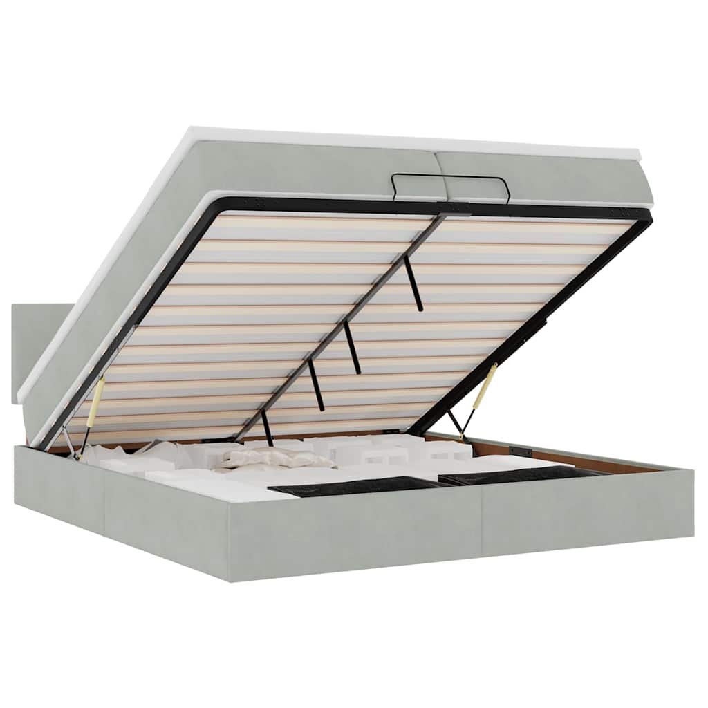 vidaXL Ottoman-Bett mit Matratzen & LEDs Hellgrau 200x200 cm Samt