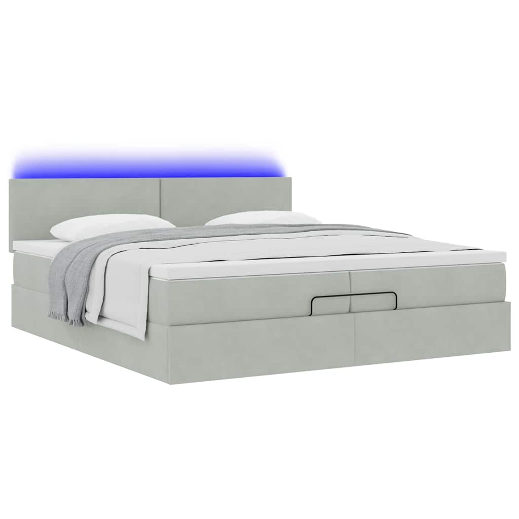 vidaXL Ottoman-Bett mit Matratzen & LEDs Hellgrau 200x200 cm Samt