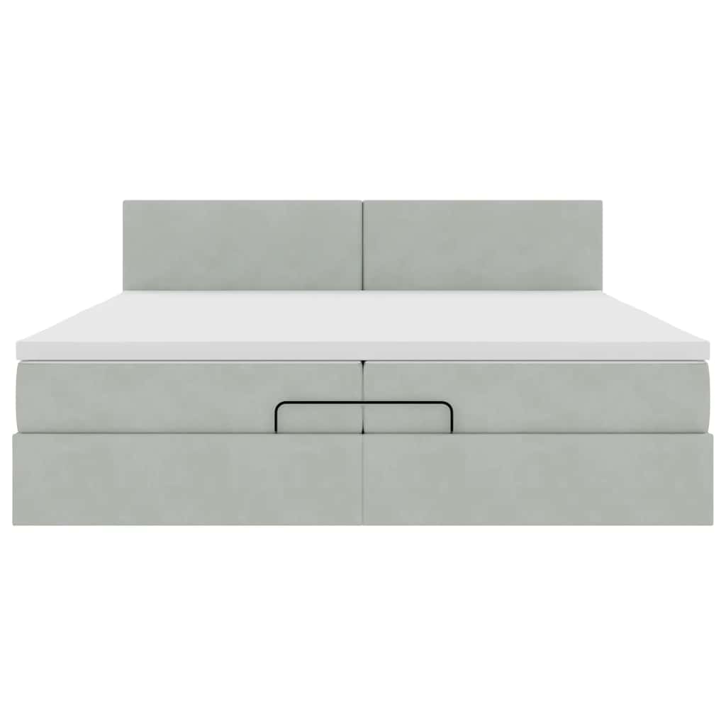 vidaXL Ottoman-Bett mit Matratzen & LEDs Hellgrau 200x200 cm Samt