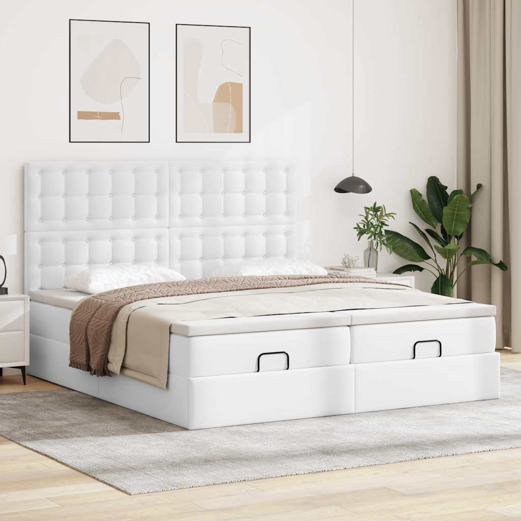 vidaXL Ottoman-Bett mit Matratzen Reinweiß 160x200 cm Kunstleder