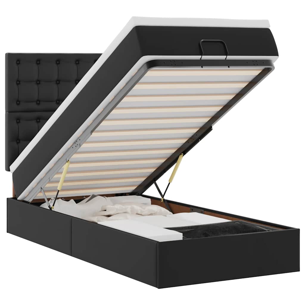 vidaXL Ottoman-Bett mit Matratze & LEDs Schwarz 80x200 cm Kunstleder