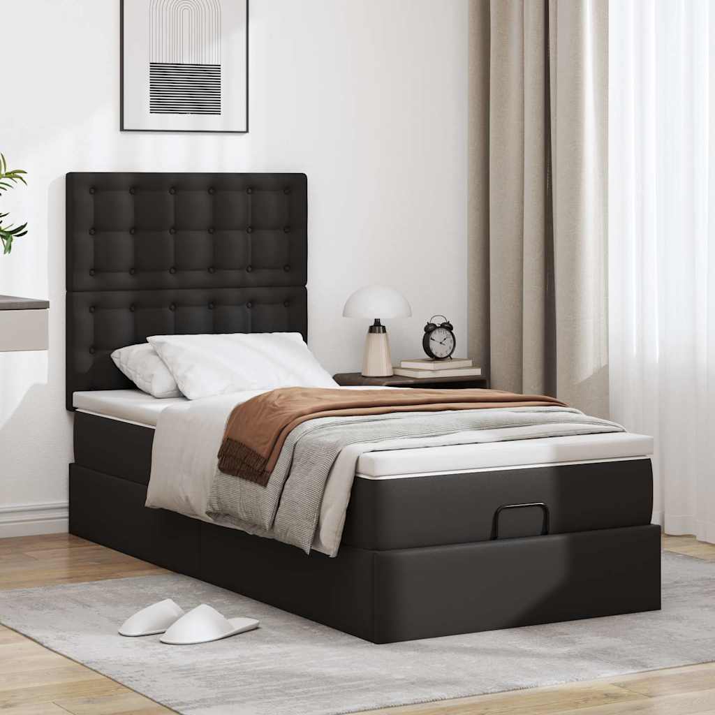 vidaXL Ottoman-Bett mit Matratze & LEDs Schwarz 80x200 cm Kunstleder