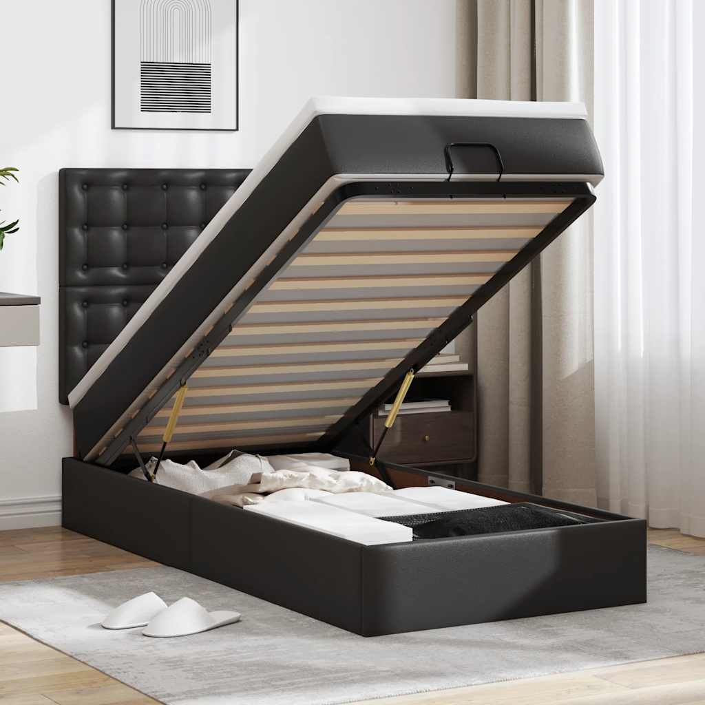 vidaXL Ottoman-Bett mit Matratze & LEDs Schwarz 80x200 cm Kunstleder