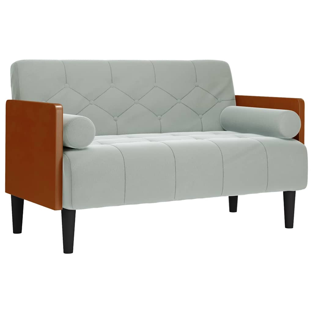 vidaXL Zweisitzer-Sofa mit Nackenrollen Hellgrau 110 cm Samt