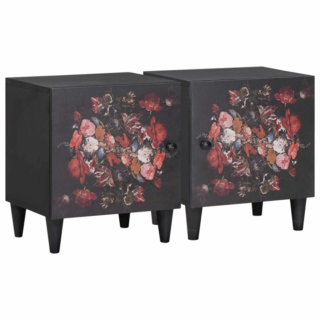 vidaXL Nachttisch mit Tür 2 pcs Schwarz 40 x 33 x 46 cm