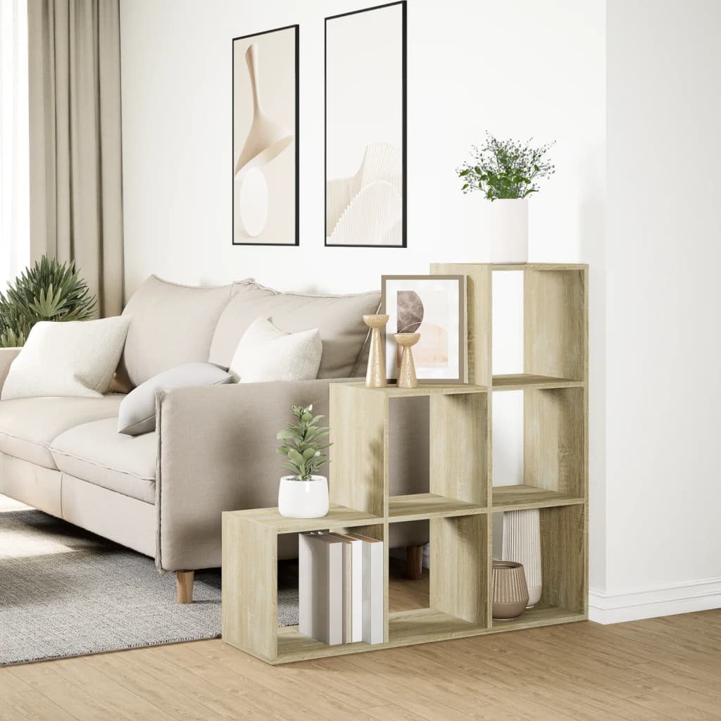vidaXL Raumteiler-Bücherregal 3 Etagen Sonoma-Eiche 99x29x99 cm