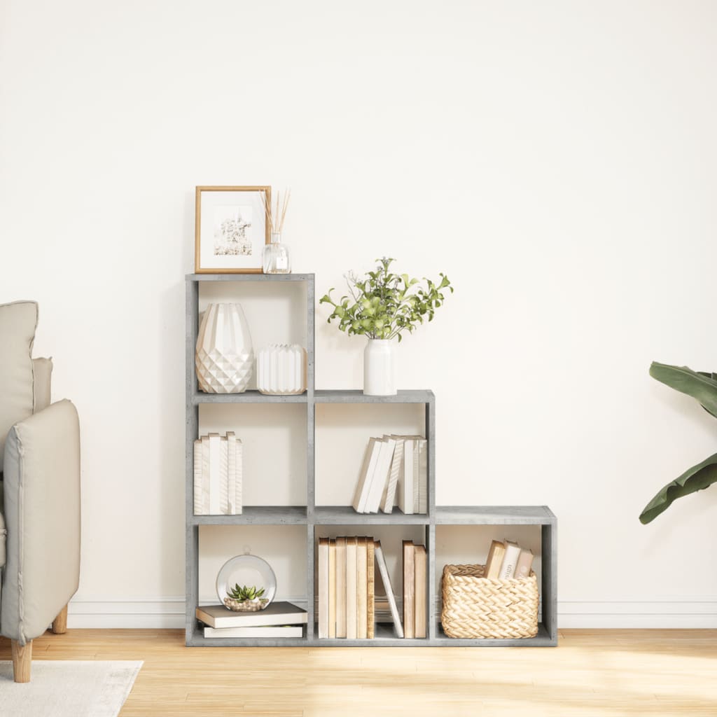 vidaXL Raumteiler-Bücherregal 3 Etagen Betongrau 99x29x99 cm