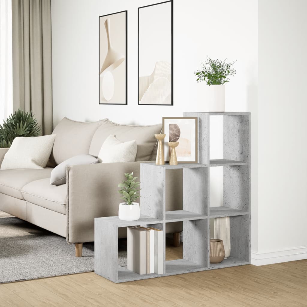 vidaXL Raumteiler-Bücherregal 3 Etagen Betongrau 99x29x99 cm