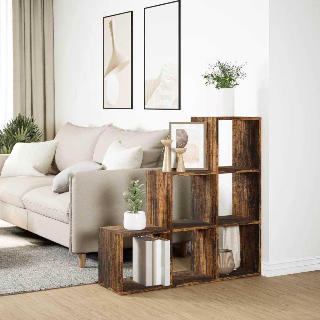 vidaXL Raumteiler-Bücherregal 3 Etagen Räuchereiche 99x29x99 cm