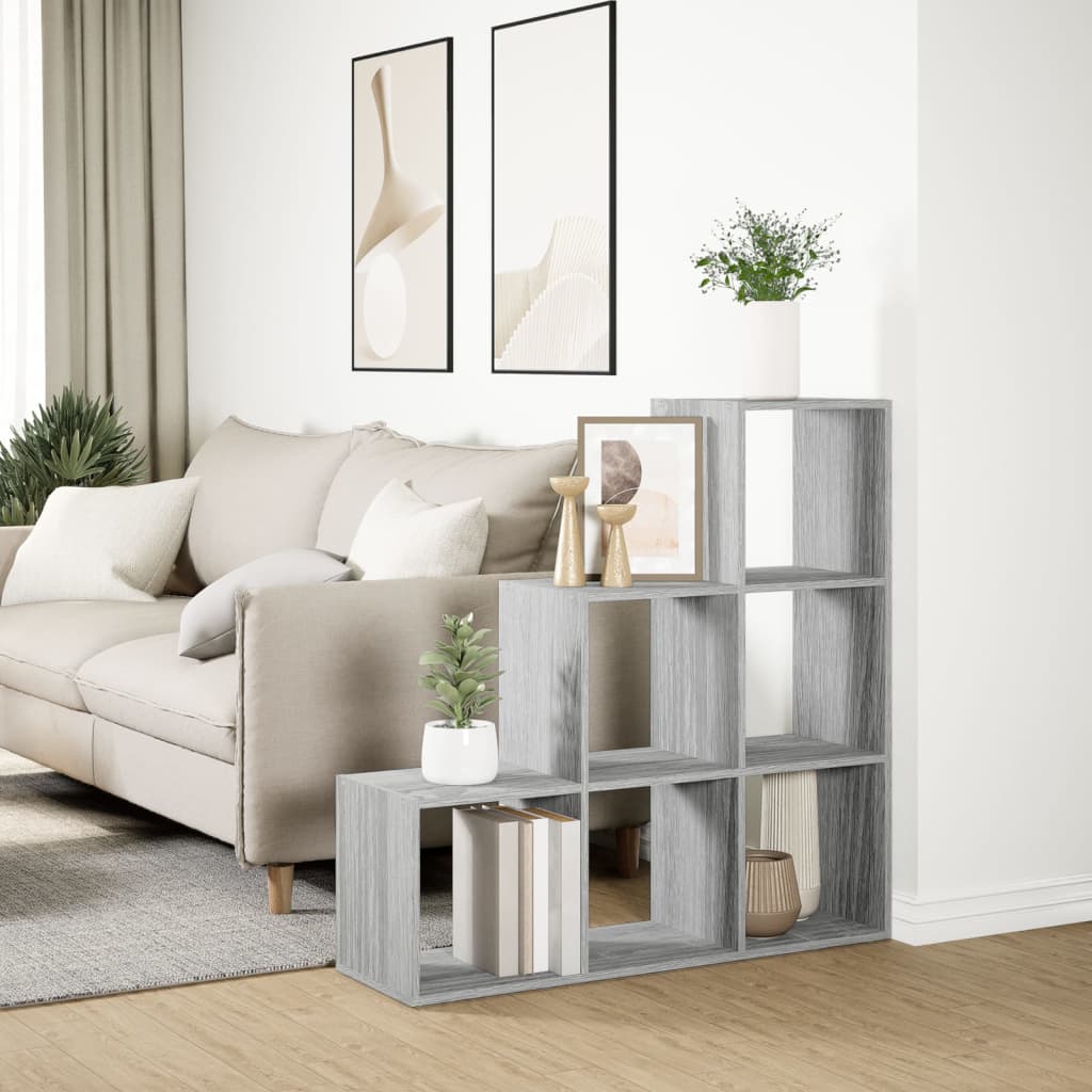 vidaXL Raumteiler-Bücherregal 3 Etagen Grau Sonoma 99x29x99 cm