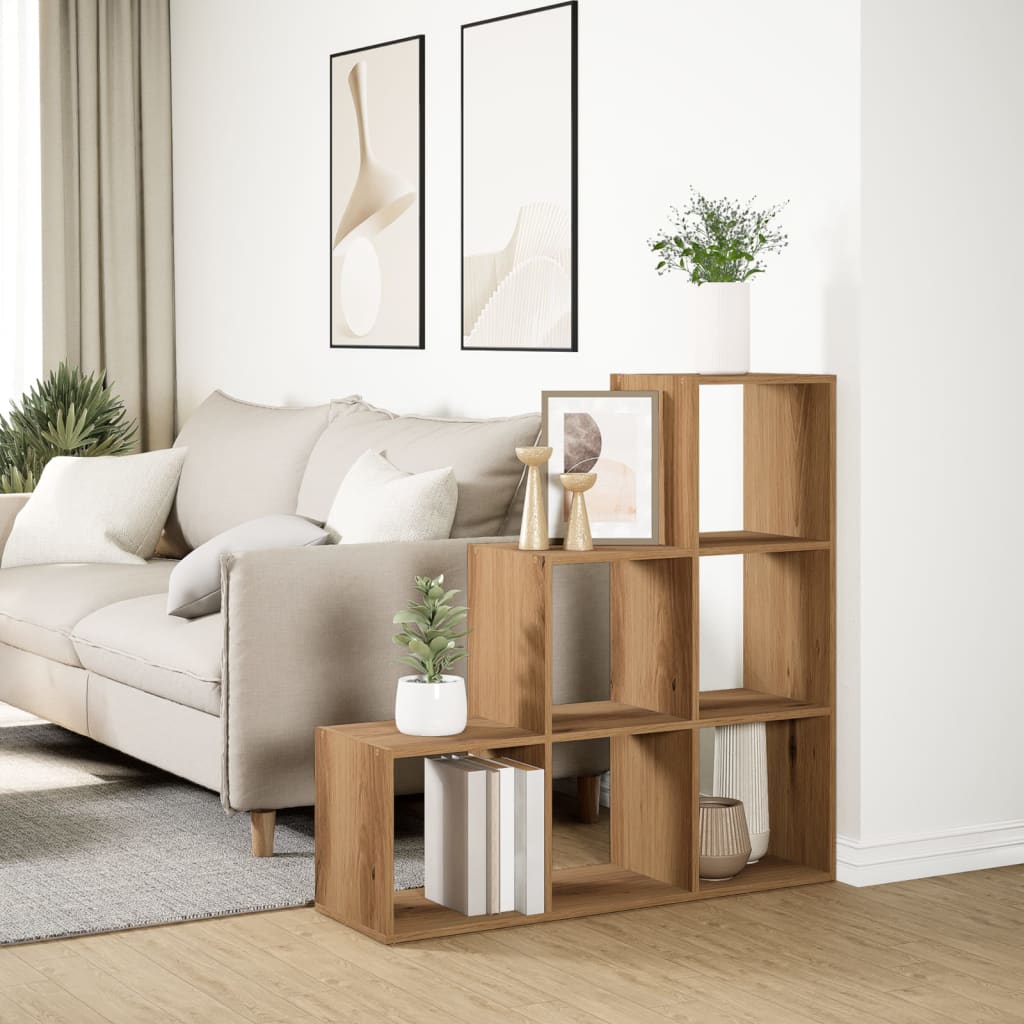vidaXL Raumteiler-Bücherregal 3 Etagen Artisan-Eiche 99x29x99 cm