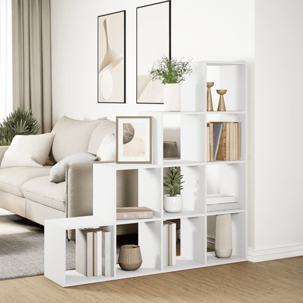 vidaXL Raumteiler-Bücherregal 4 Stufen Weiß 131,5x29x131,5 cm
