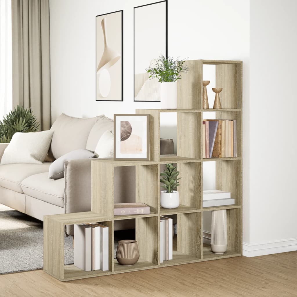 vidaXL Raumteiler-Bücherregal 4 Stufen Sonoma-Eiche 131,5x29x131,5 cm