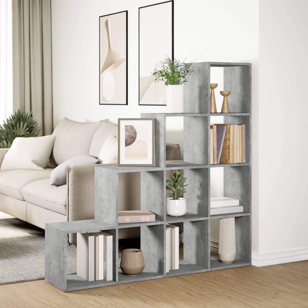 vidaXL Raumteiler-Bücherregal 4 Stufen Betongrau 131,5x29x131,5 cm