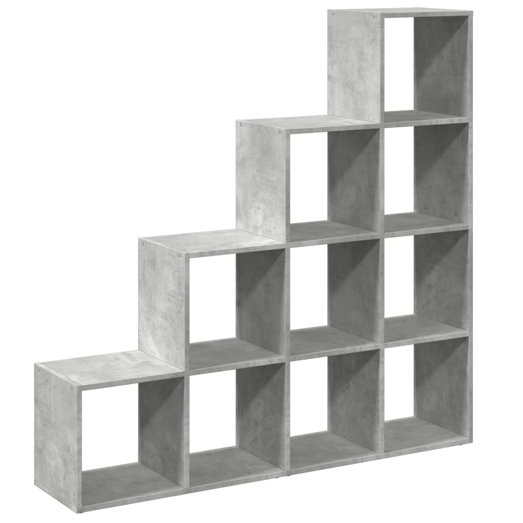 vidaXL Raumteiler-Bücherregal 4 Stufen Betongrau 131,5x29x131,5 cm