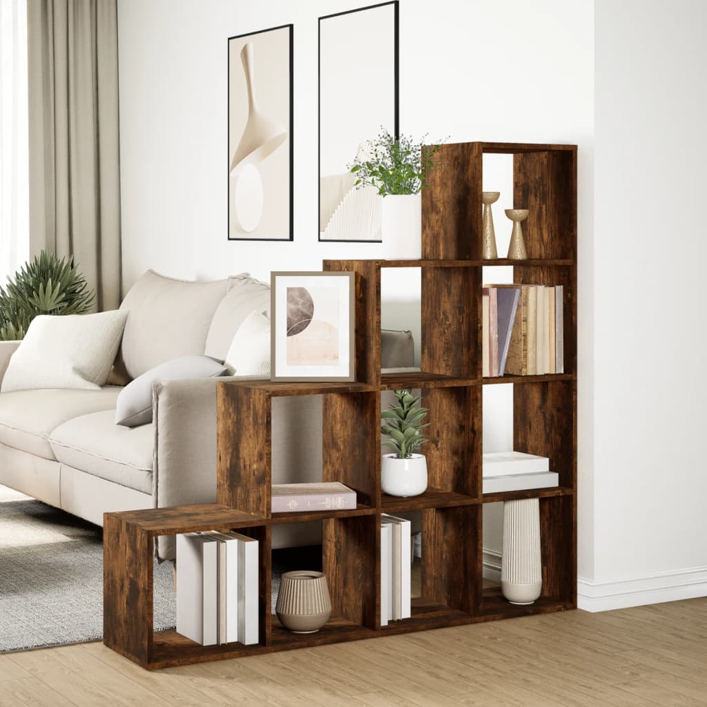 vidaXL Raumteiler-Bücherregal 4 Stufen Räuchereiche 131,5x29x131,5 cm