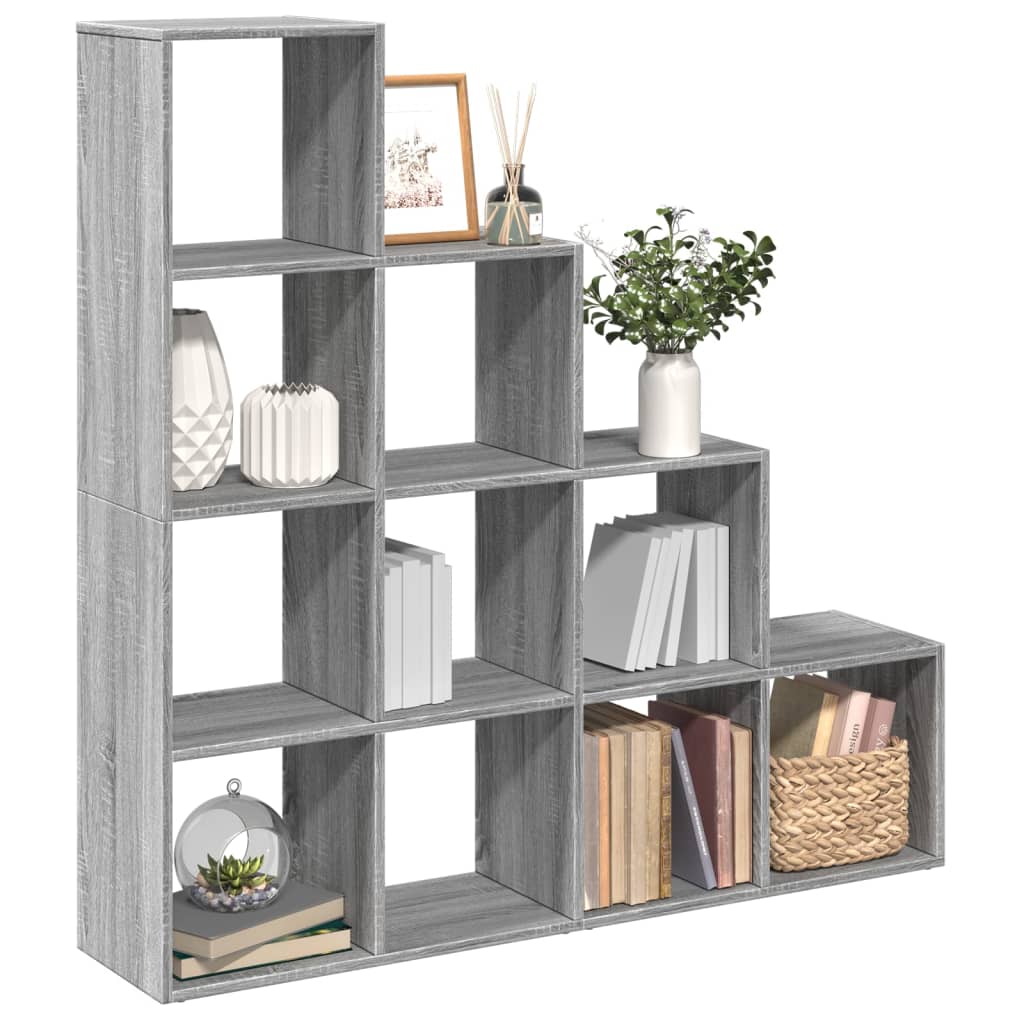 vidaXL Raumteiler-Bücherregal 4 Stufen Grau Sonoma 131,5x29x131,5 cm
