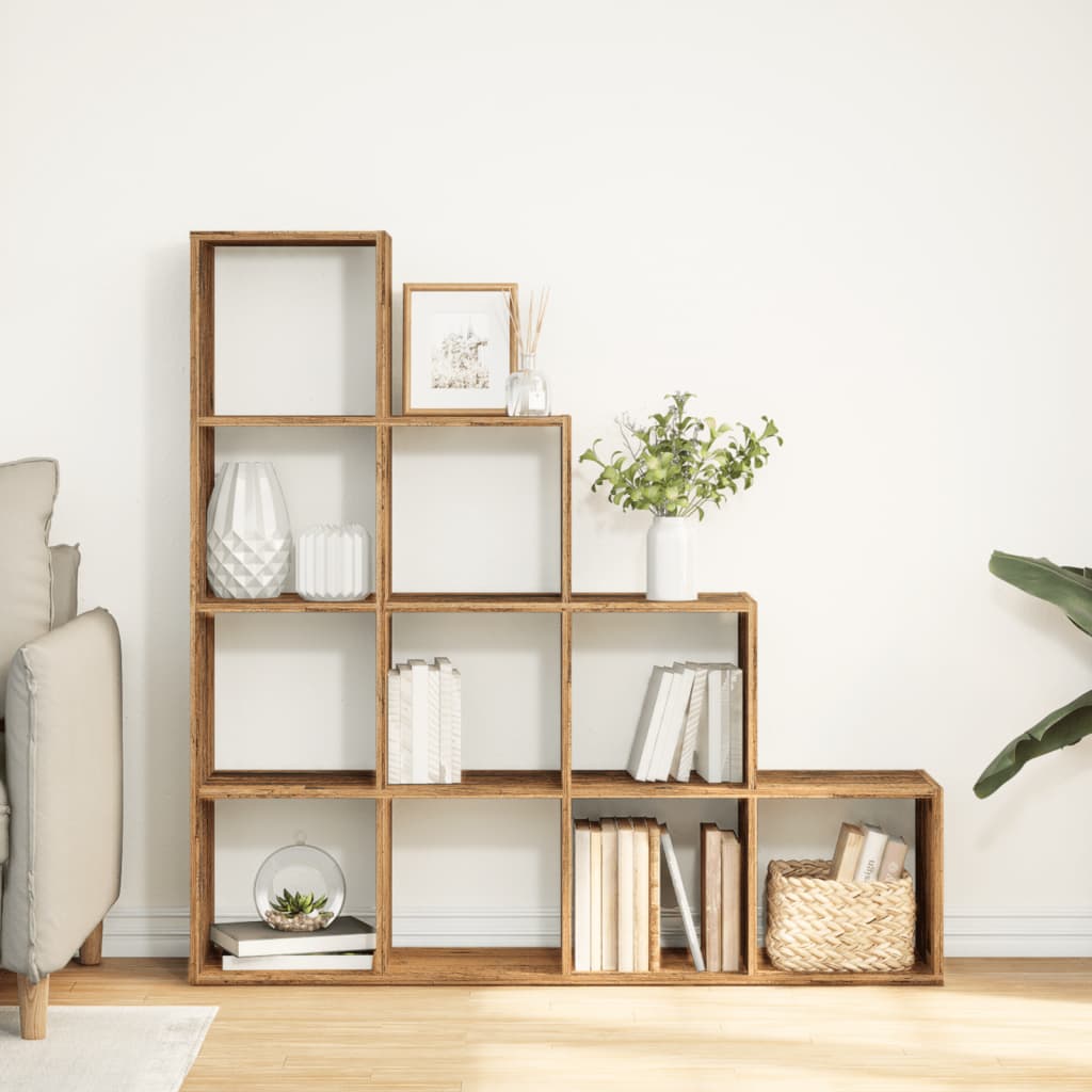 vidaXL Raumteiler-Bücherregal 4 Stufen Altholz-Optik 131,5x29x131,5 cm