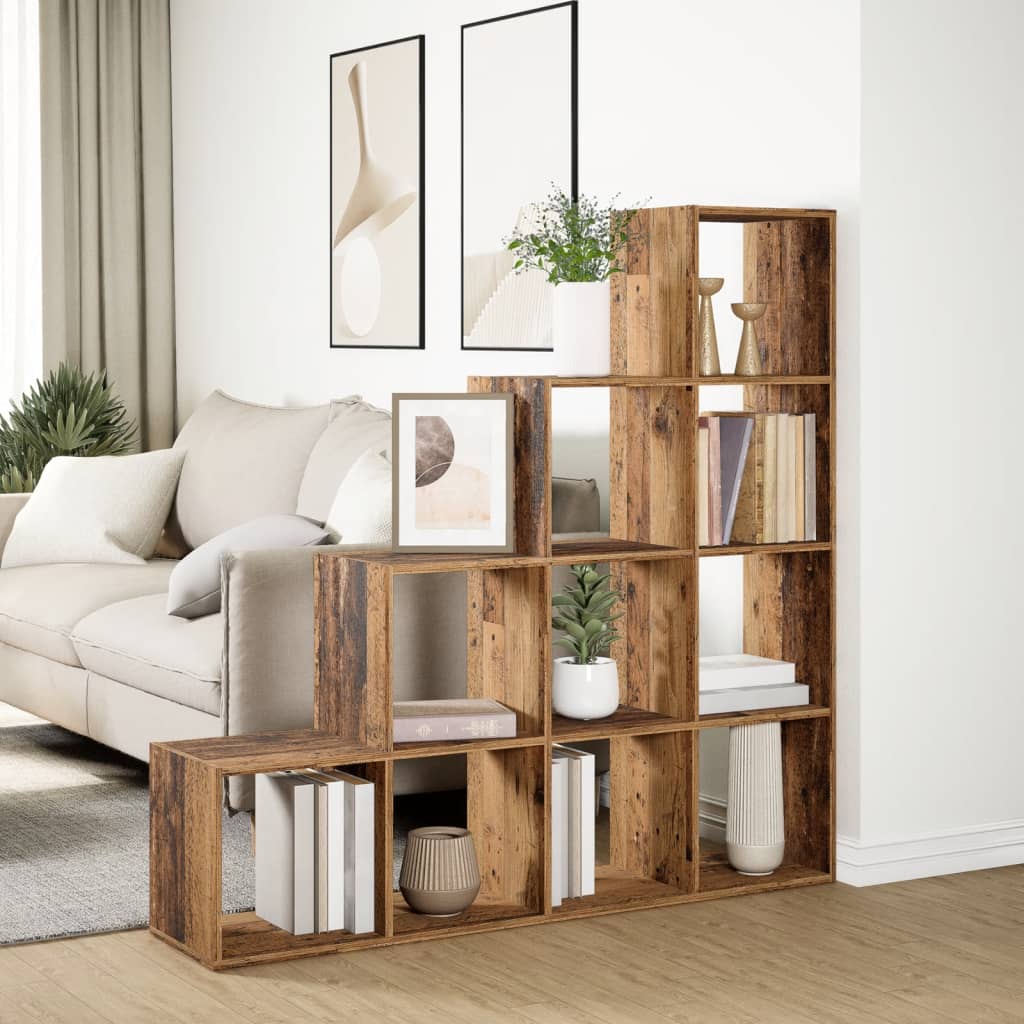 vidaXL Raumteiler-Bücherregal 4 Stufen Altholz-Optik 131,5x29x131,5 cm