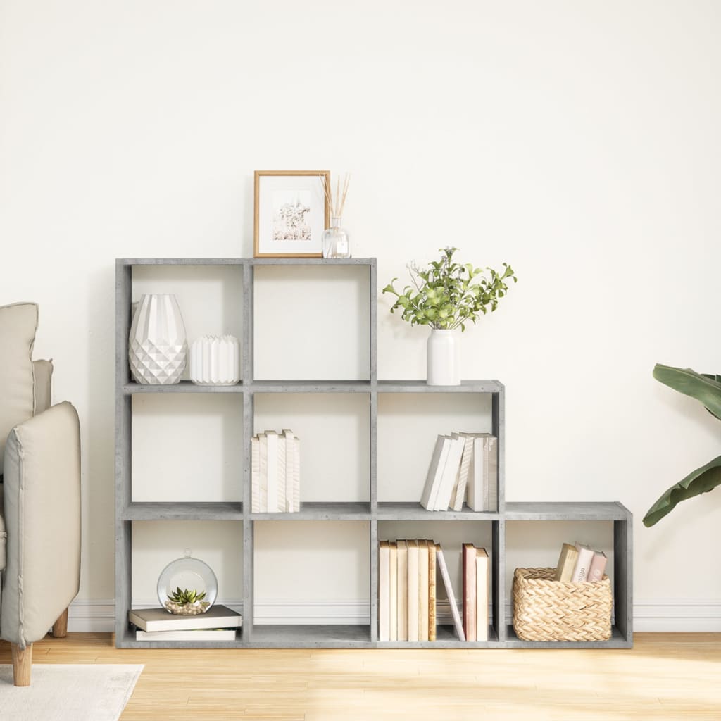 vidaXL Raumteiler-Bücherregal 3 Stufen Betongrau 137,5x29x103,5 cm