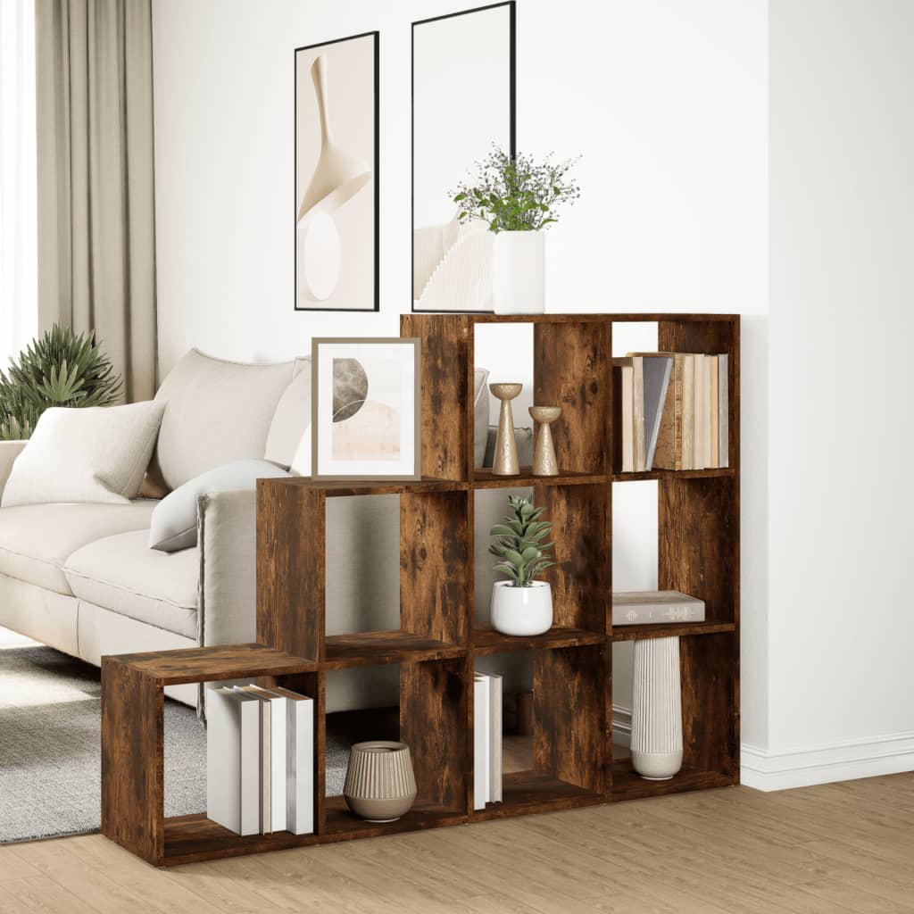 vidaXL Raumteiler-Bücherregal 3 Stufen Räuchereiche 137,5x29x103,5 cm