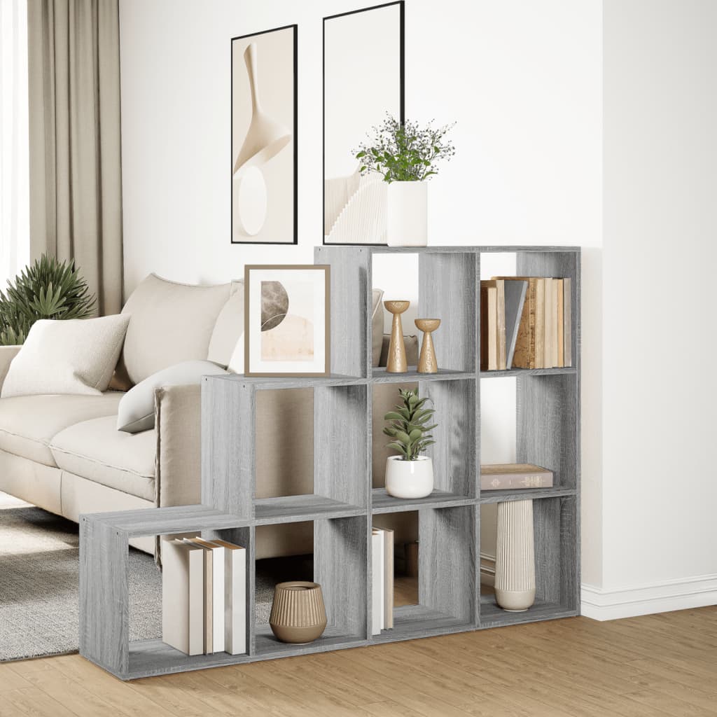 vidaXL Raumteiler-Bücherregal 3 Stufen Grau Sonoma 137,5x29x103,5 cm