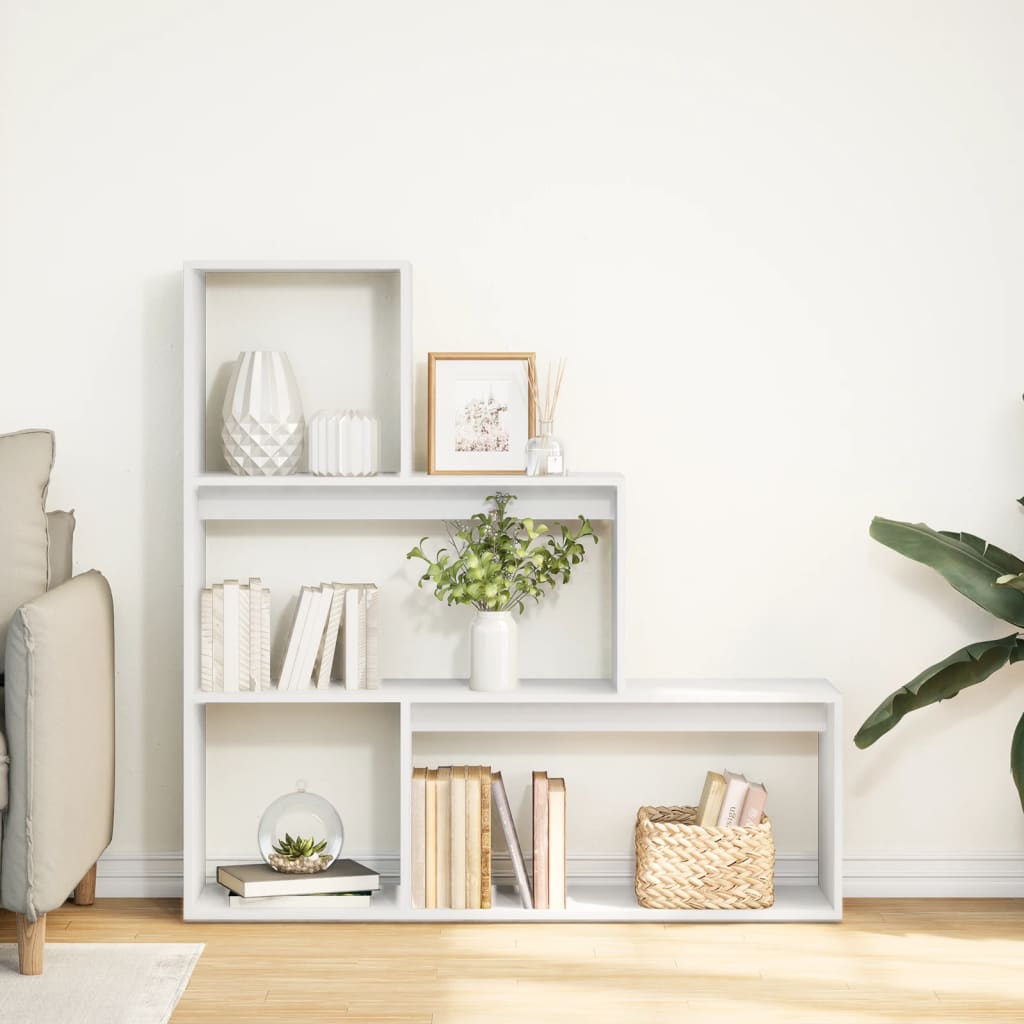 vidaXL Raumteiler-Bücherregal 3 Stufen Weiß 123x29x123cm Holzwerkstoff