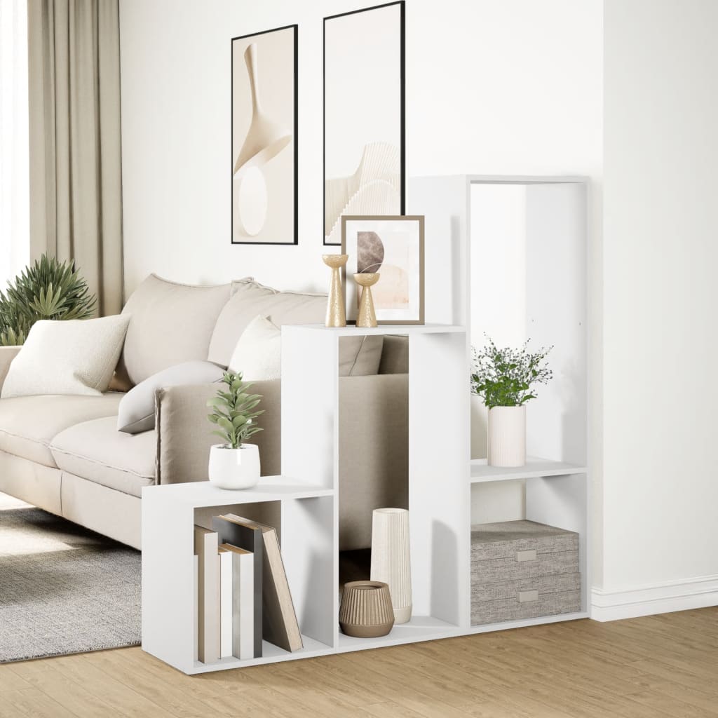 vidaXL Raumteiler-Bücherregal 3 Stufen Weiß 123x29x123cm Holzwerkstoff