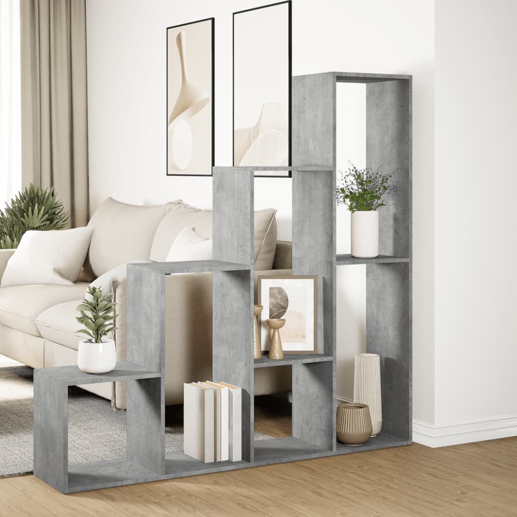 vidaXL Raumteiler-Bücherregal 4 Etagen Betongrau 143,5x29x143,5 cm