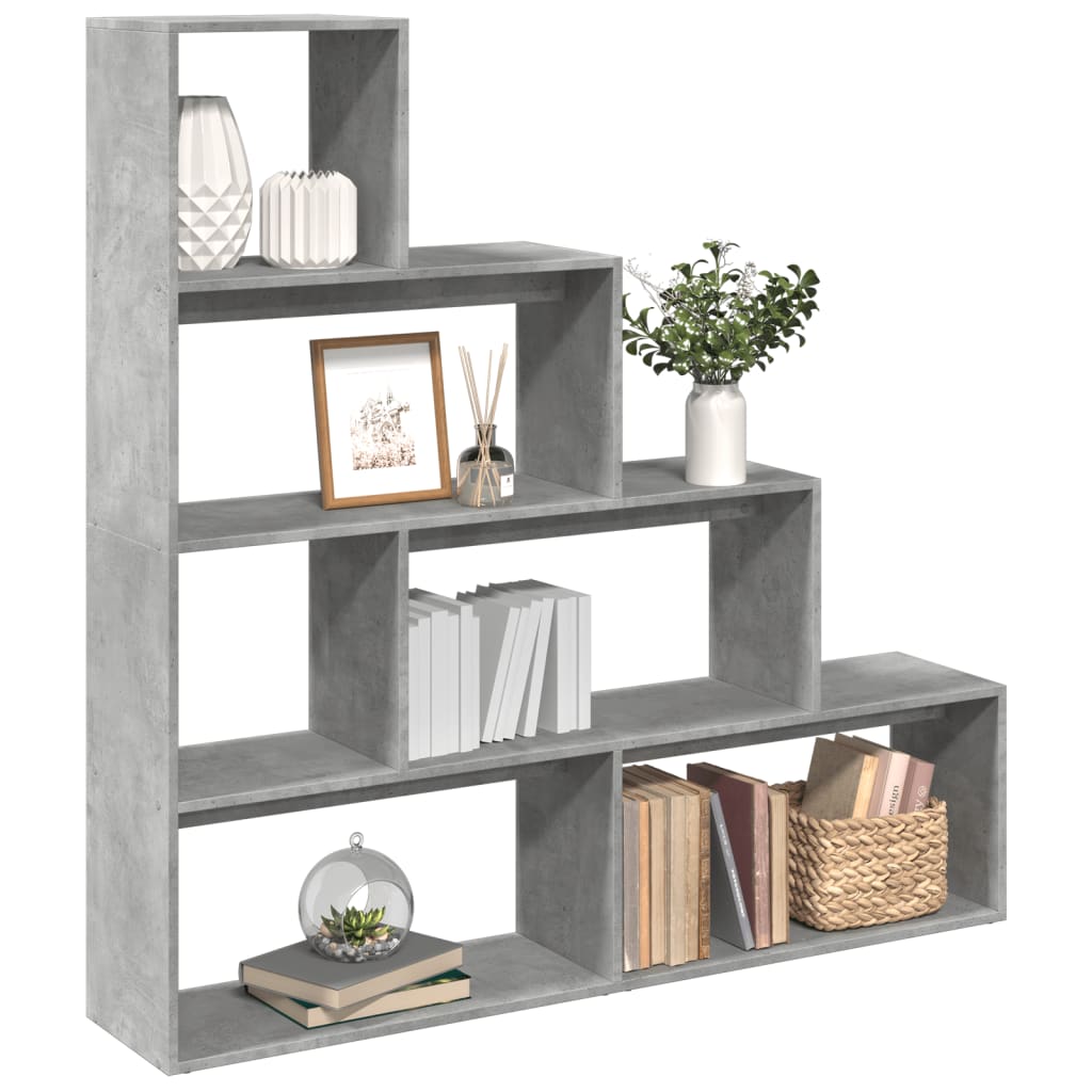 vidaXL Raumteiler-Bücherregal 4 Etagen Betongrau 143,5x29x143,5 cm