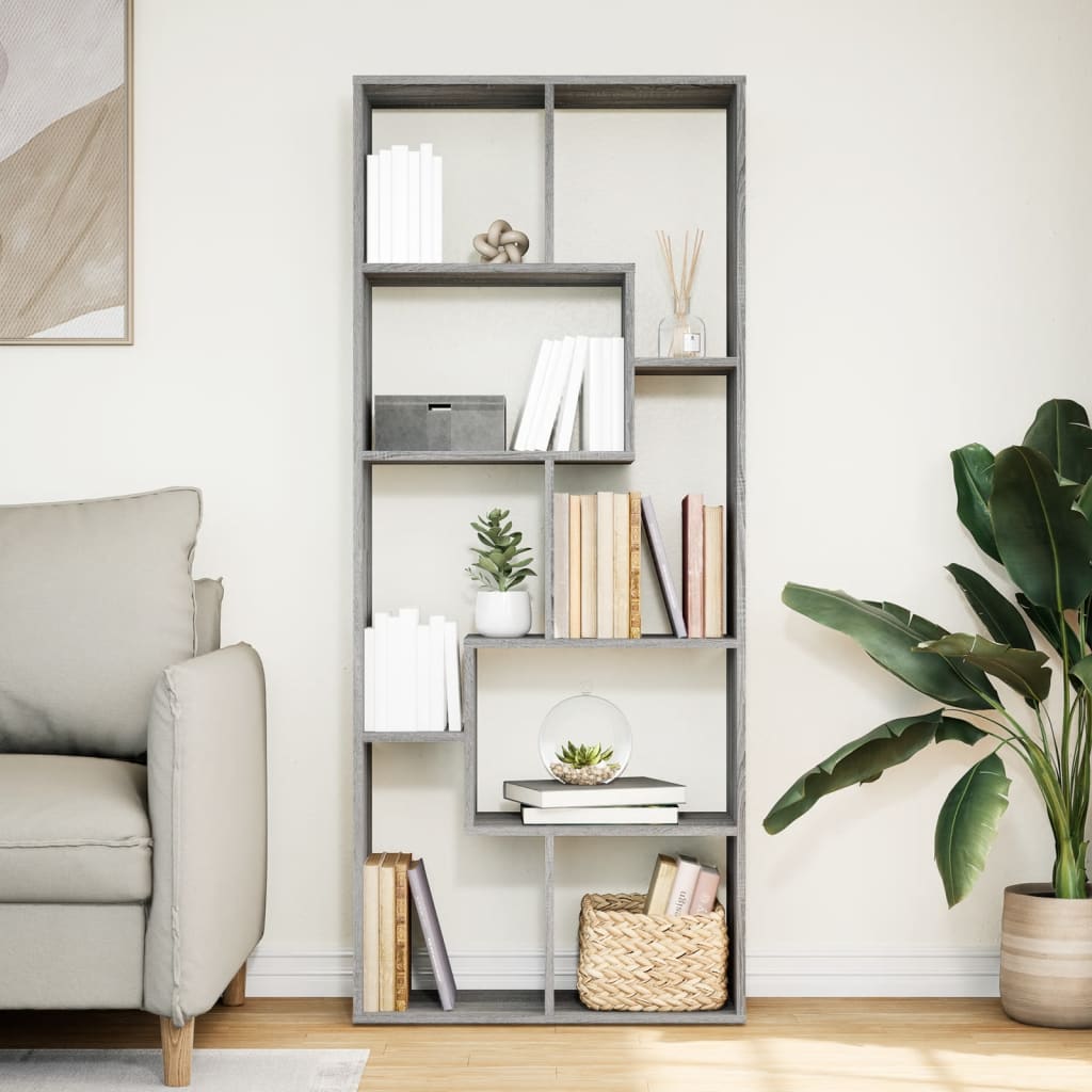 vidaXL Raumteiler-Bücherregal Grau Sonoma 67x25x161,5 cm Holzwerkstoff