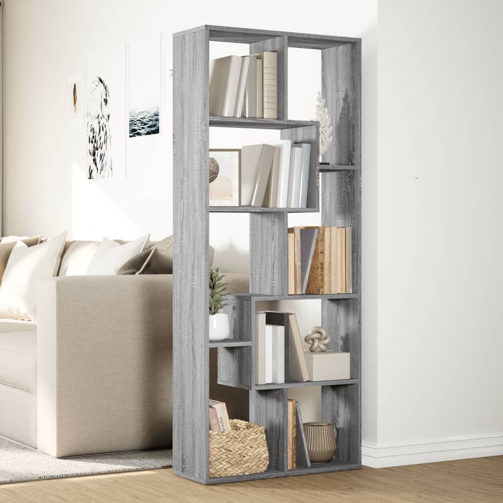 vidaXL Raumteiler-Bücherregal Grau Sonoma 67x25x161,5 cm Holzwerkstoff