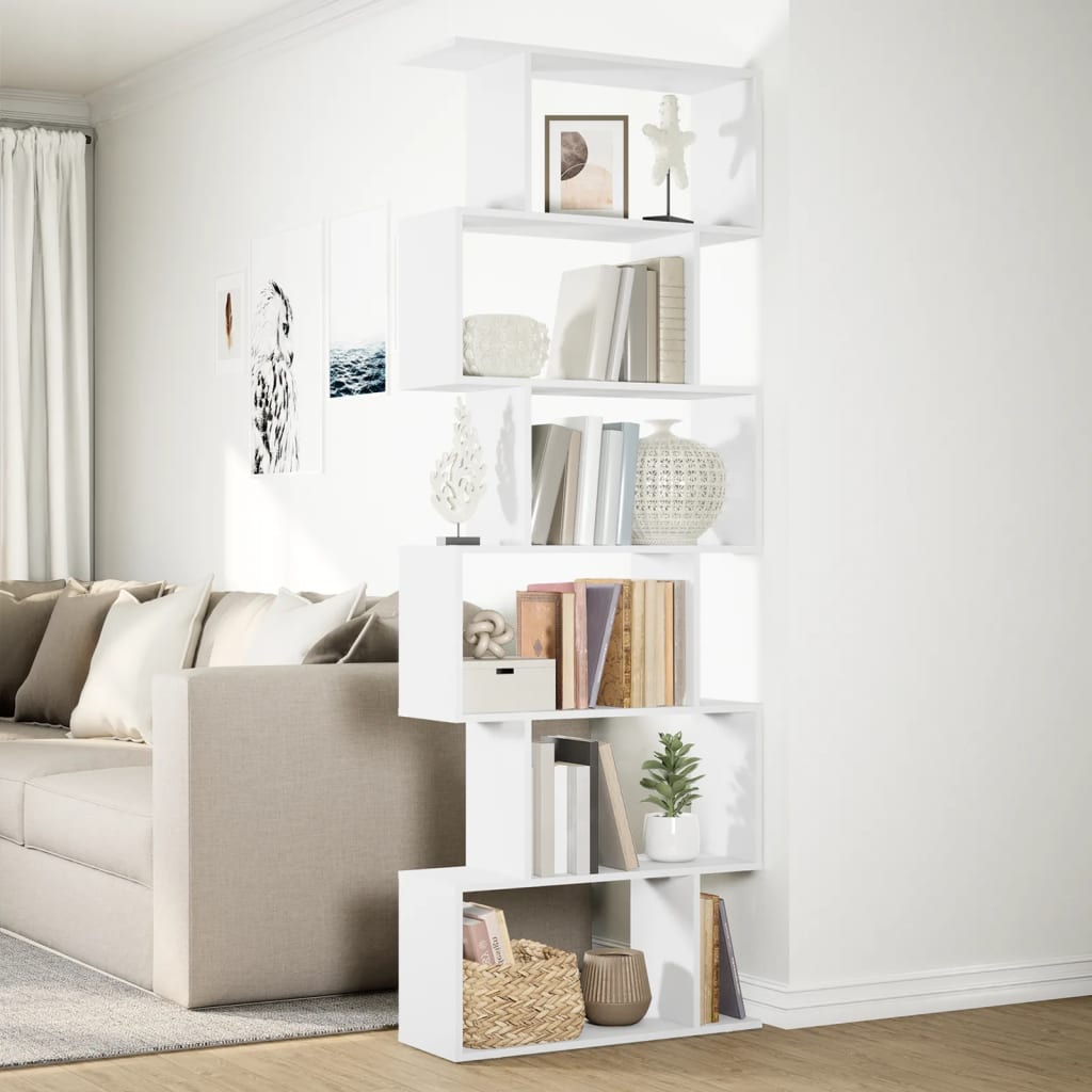 vidaXL Raumteiler-Bücherregal 6 Etagen Weiß 70x24x193 cm Holzwerkstoff