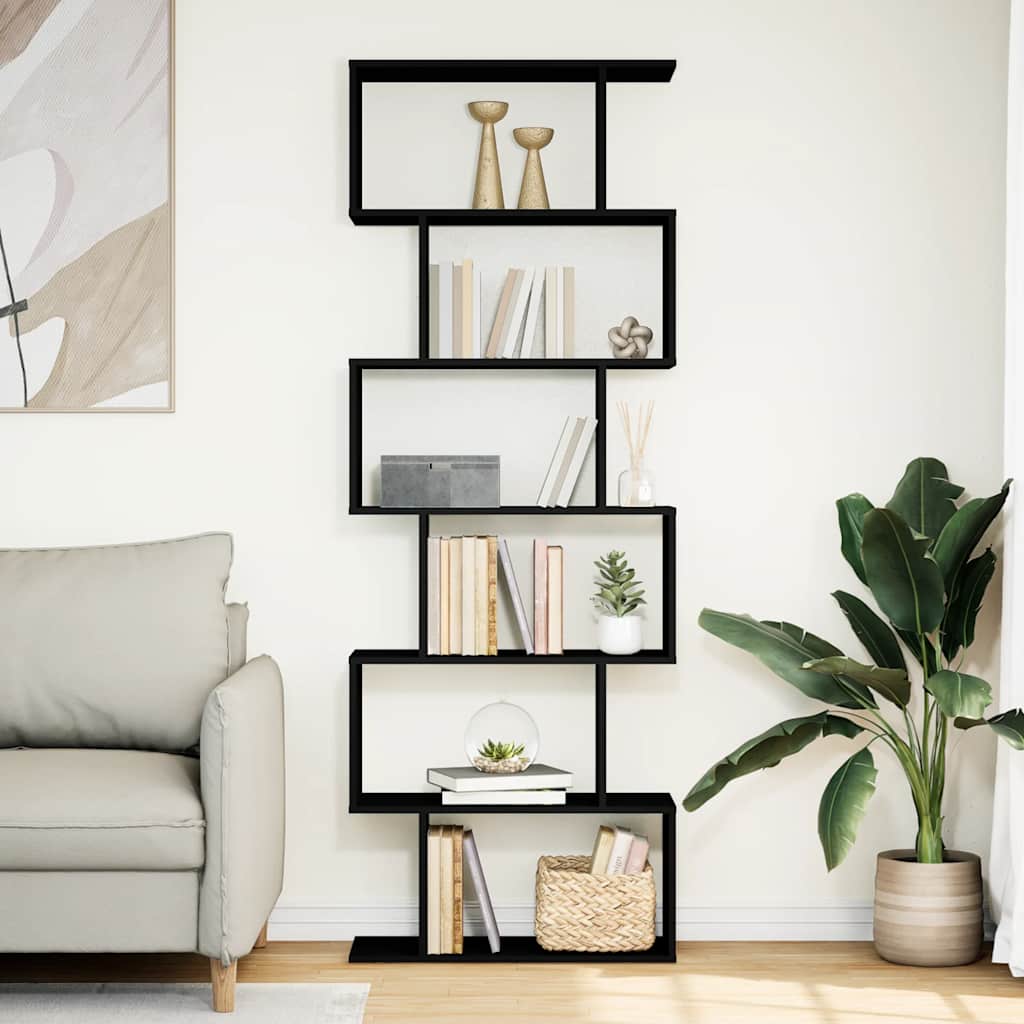 vidaXL Raumteiler-Bücherregal 6 Etagen Schwarz 70x24x193 cm