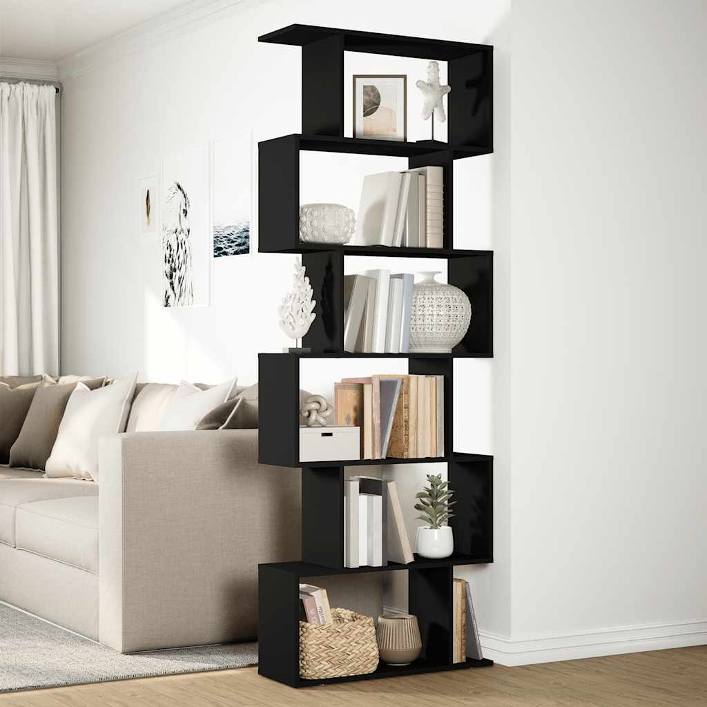 vidaXL Raumteiler-Bücherregal 6 Etagen Schwarz 70x24x193 cm