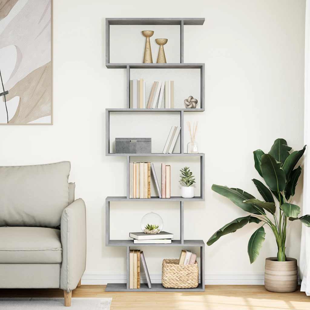 vidaXL Raumteiler-Bücherregal 6 Etagen Betongrau 70x24x193 cm