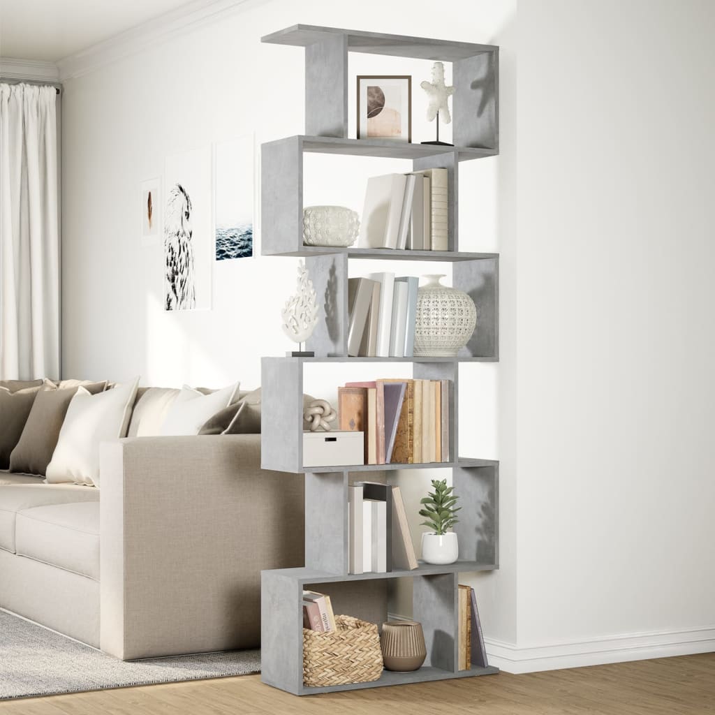 vidaXL Raumteiler-Bücherregal 6 Etagen Betongrau 70x24x193 cm