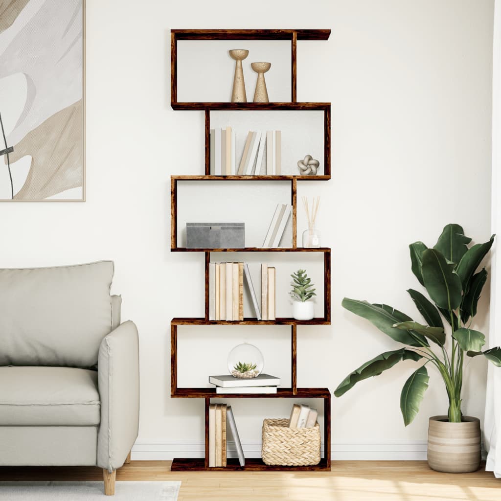 vidaXL Raumteiler-Bücherregal 6 Etagen Räuchereiche 70x24x193 cm