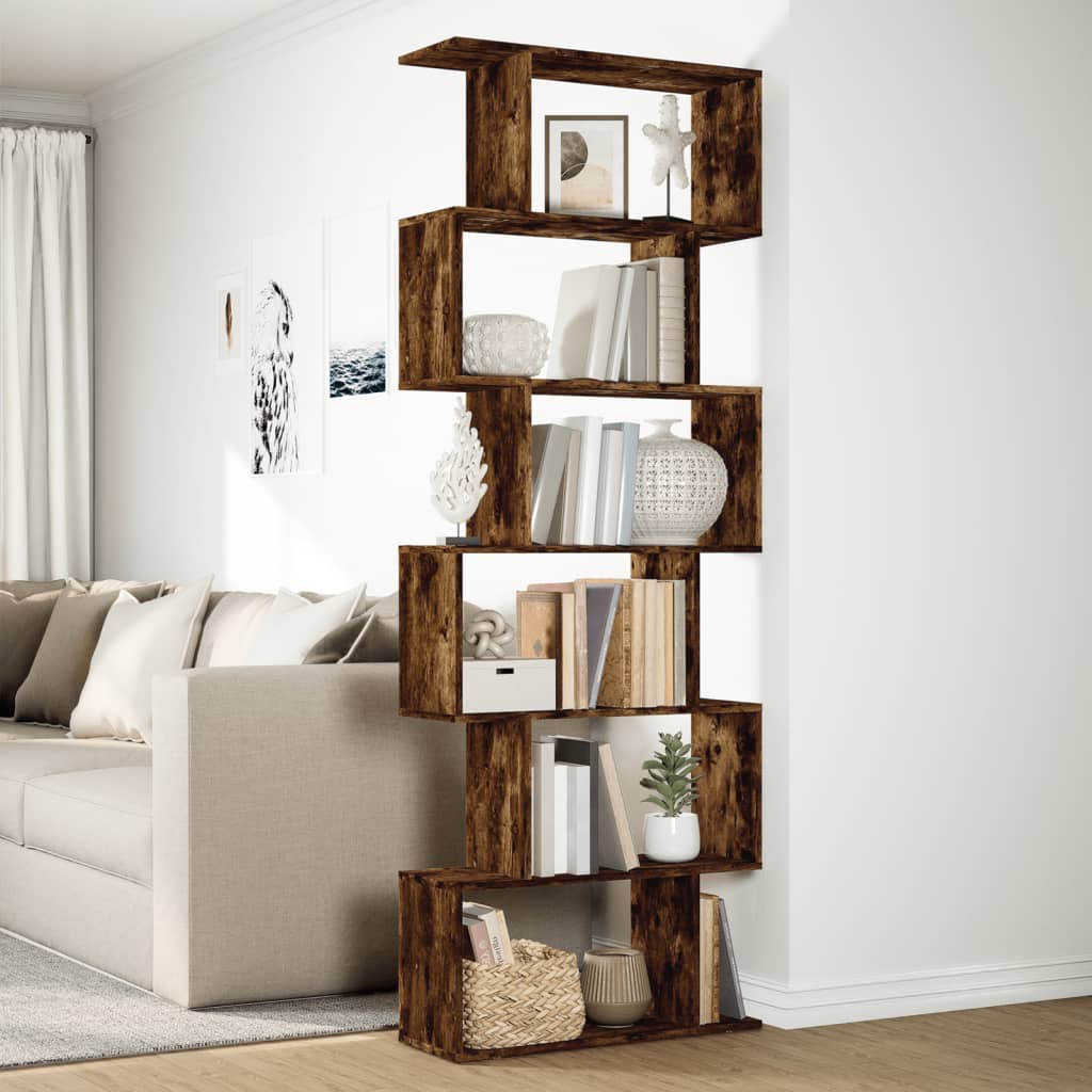 vidaXL Raumteiler-Bücherregal 6 Etagen Räuchereiche 70x24x193 cm