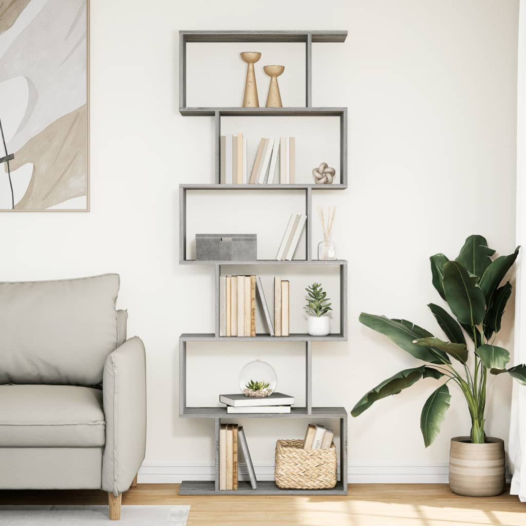 vidaXL Raumteiler-Bücherregal 6 Etagen Grau Sonoma 70x24x193 cm
