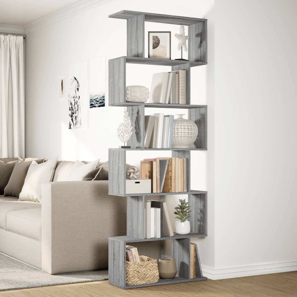 vidaXL Raumteiler-Bücherregal 6 Etagen Grau Sonoma 70x24x193 cm