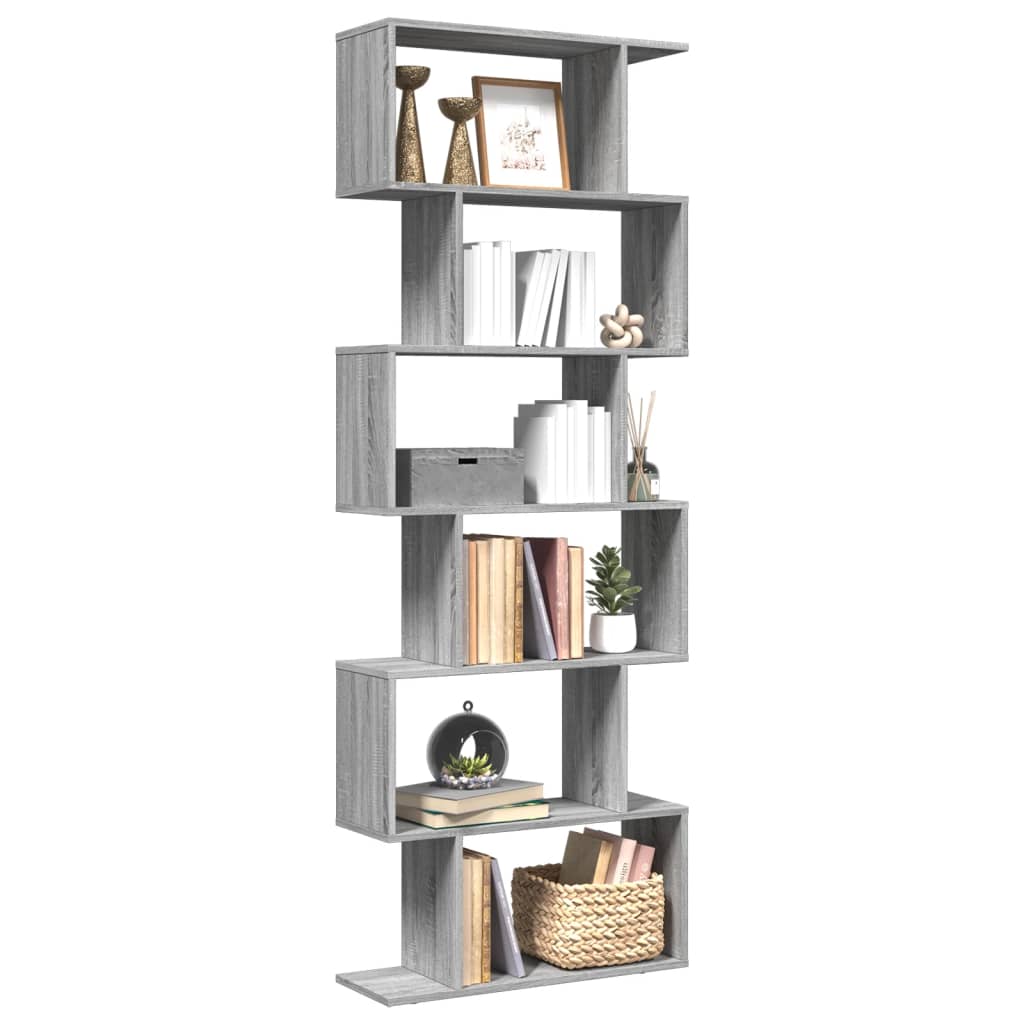 vidaXL Raumteiler-Bücherregal 6 Etagen Grau Sonoma 70x24x193 cm