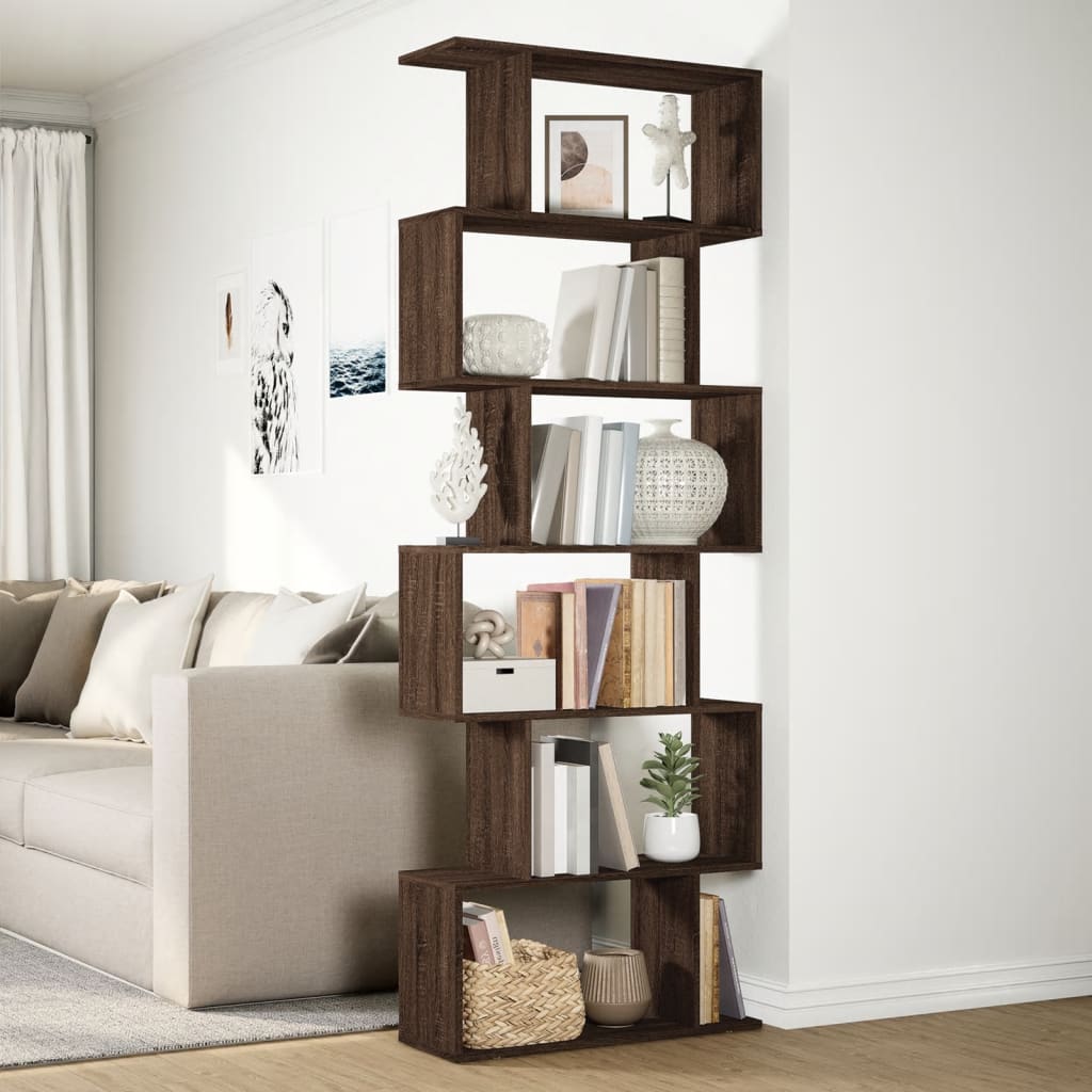 vidaXL Raumteiler-Bücherregal 6 Etagen Braun Eichen-Optik 70x24x193 cm