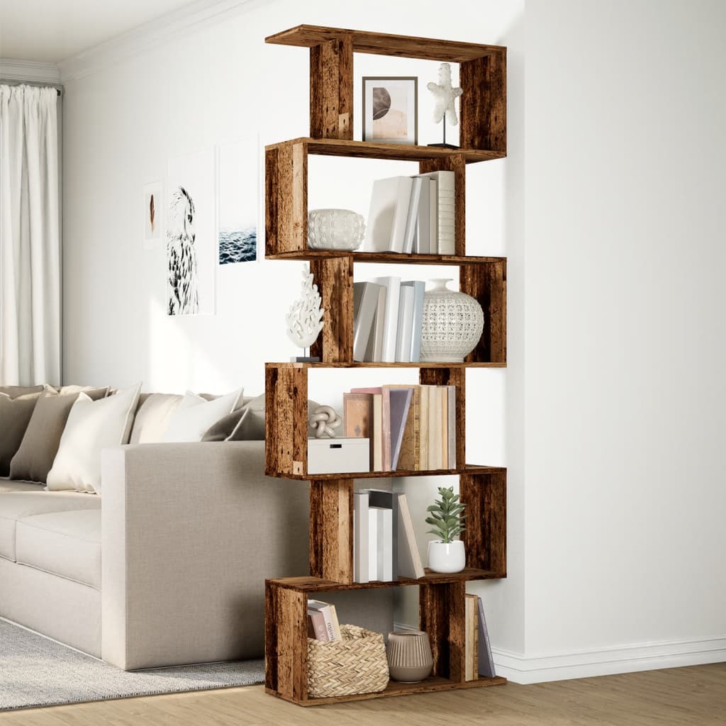 vidaXL Raumteiler-Bücherregal 6 Etagen Altholz-Optik 70x24x193 cm