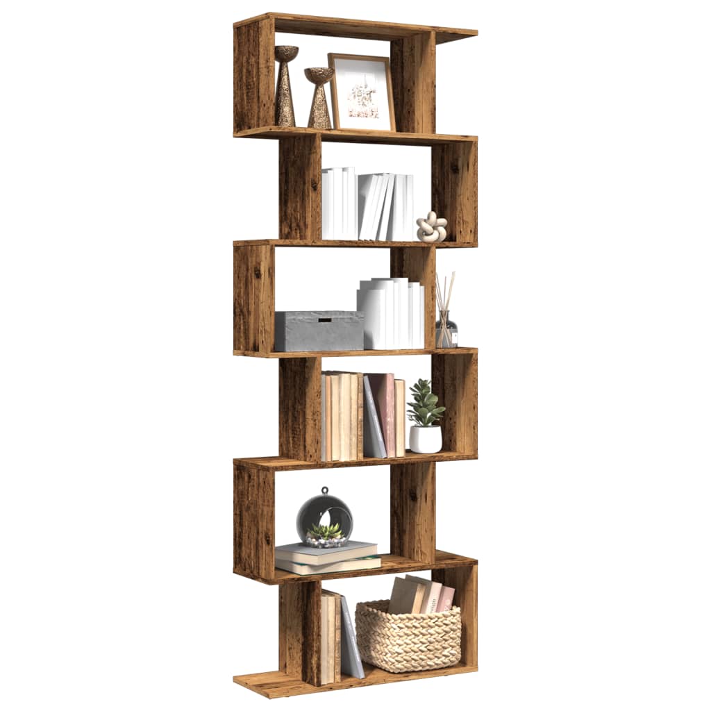 vidaXL Raumteiler-Bücherregal 6 Etagen Altholz-Optik 70x24x193 cm