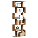 vidaXL Raumteiler-Bücherregal 6 Etagen Altholz-Optik 70x24x193 cm