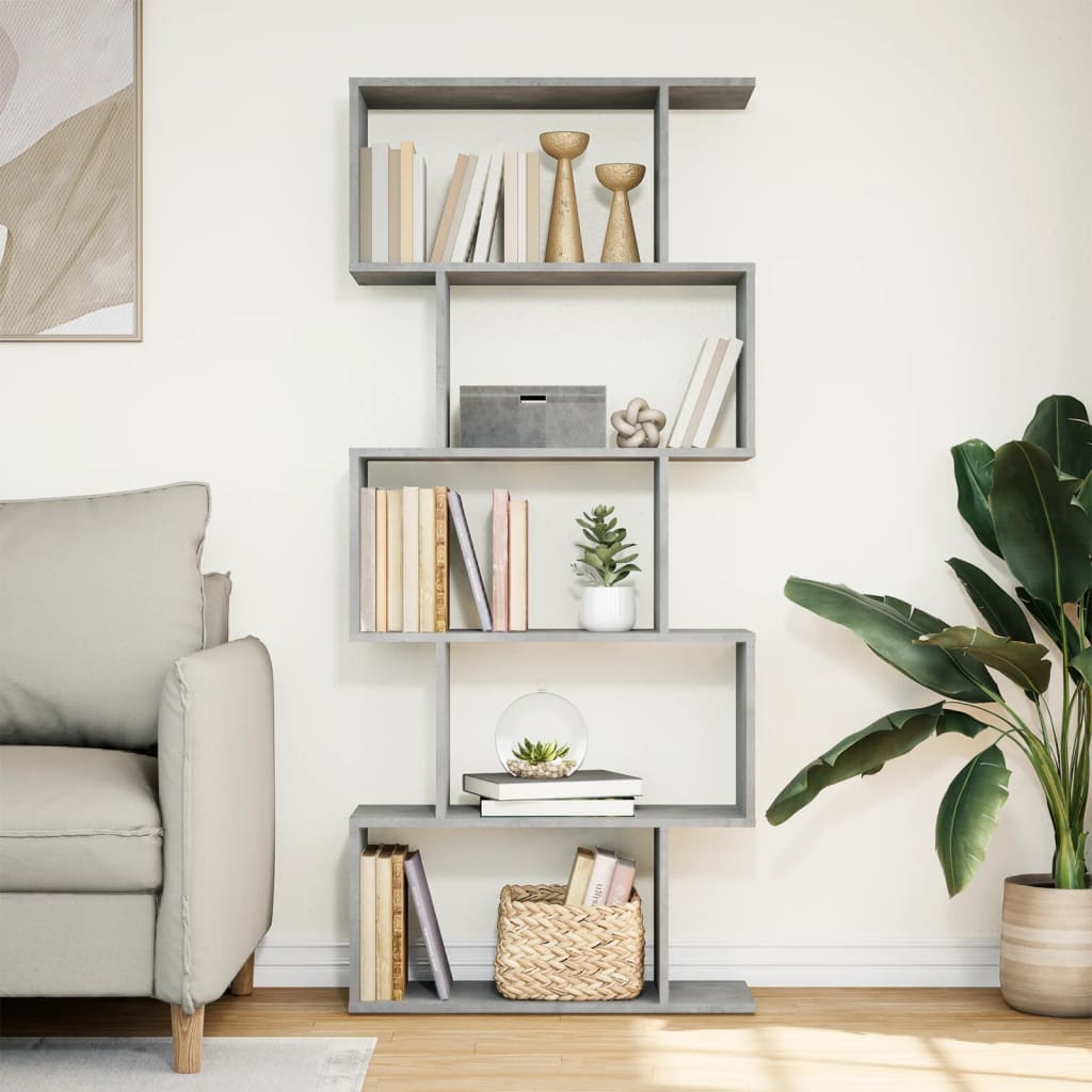 vidaXL Raumteiler-Bücherregal 5 Etagen Betongrau 70x24x161 cm
