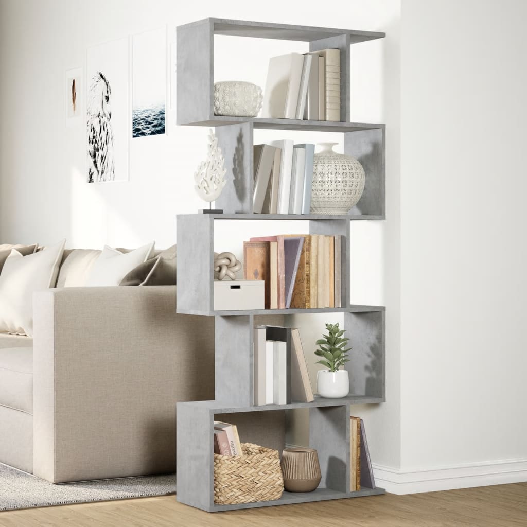 vidaXL Raumteiler-Bücherregal 5 Etagen Betongrau 70x24x161 cm