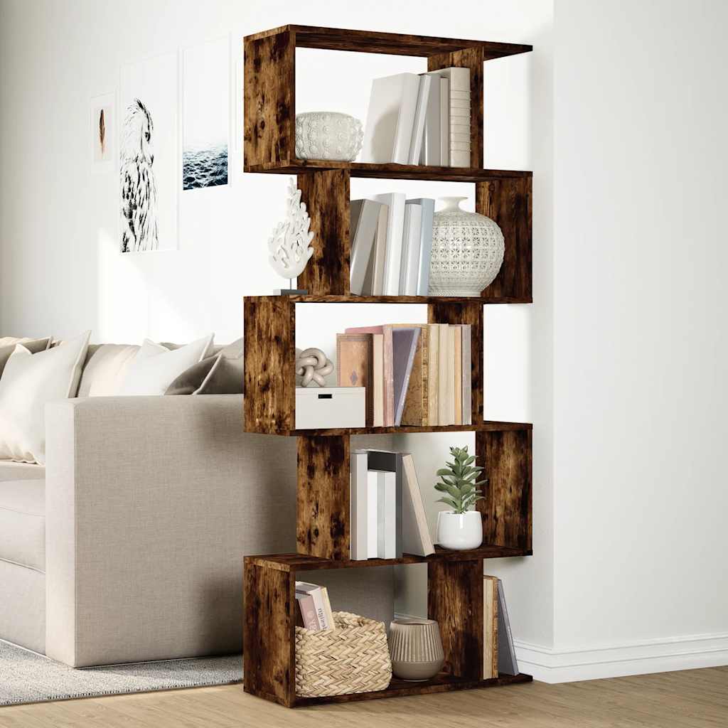 vidaXL Raumteiler-Bücherregal 5 Etagen Räuchereiche 70x24x161 cm