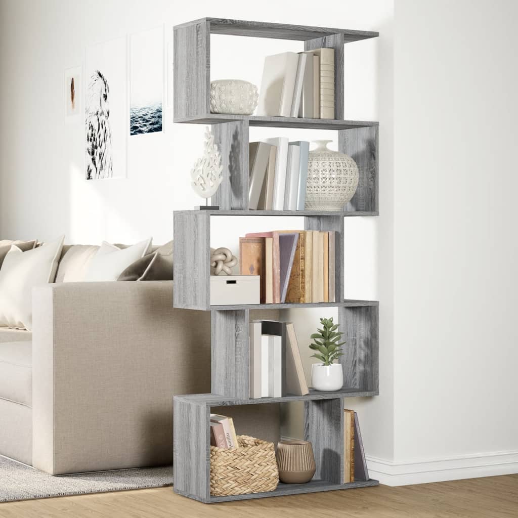 vidaXL Raumteiler-Bücherregal 5 Etagen Grau Sonoma 70x24x161 cm